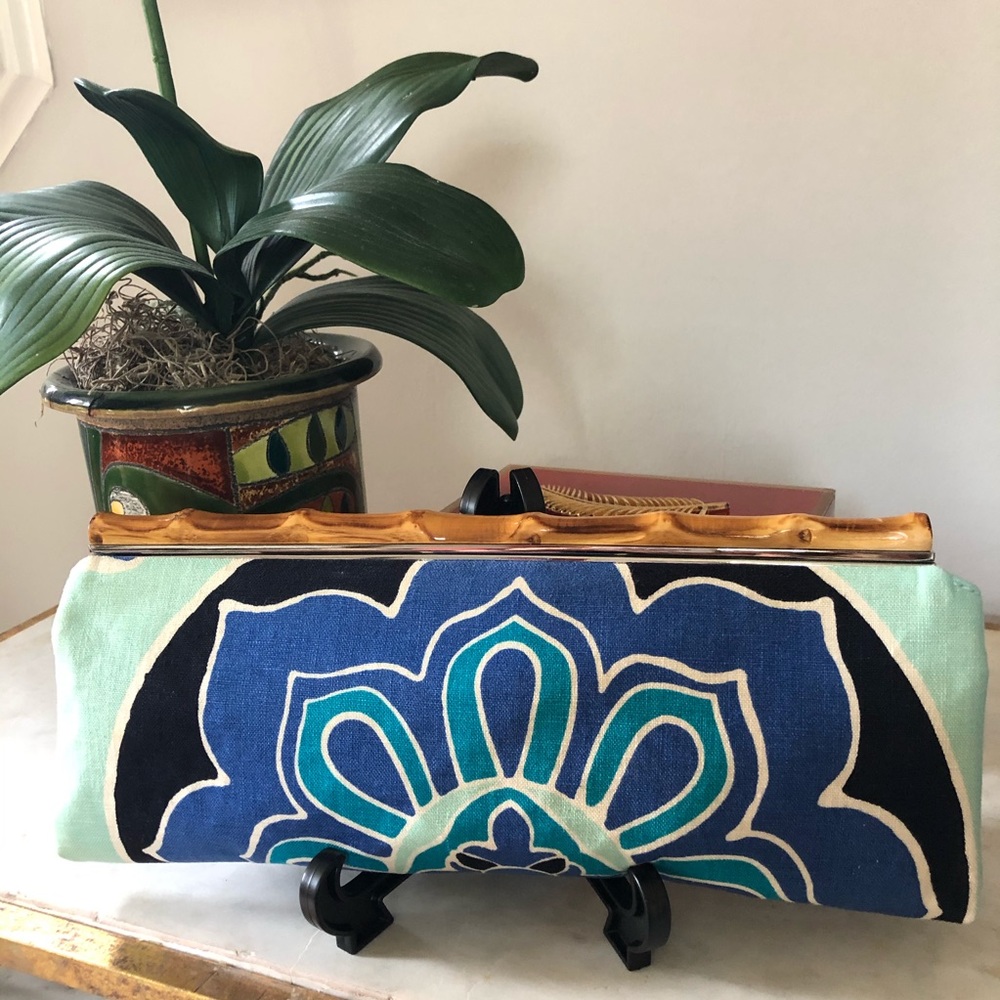 Banana Republic Tropical Flower Clutch w Bamboo